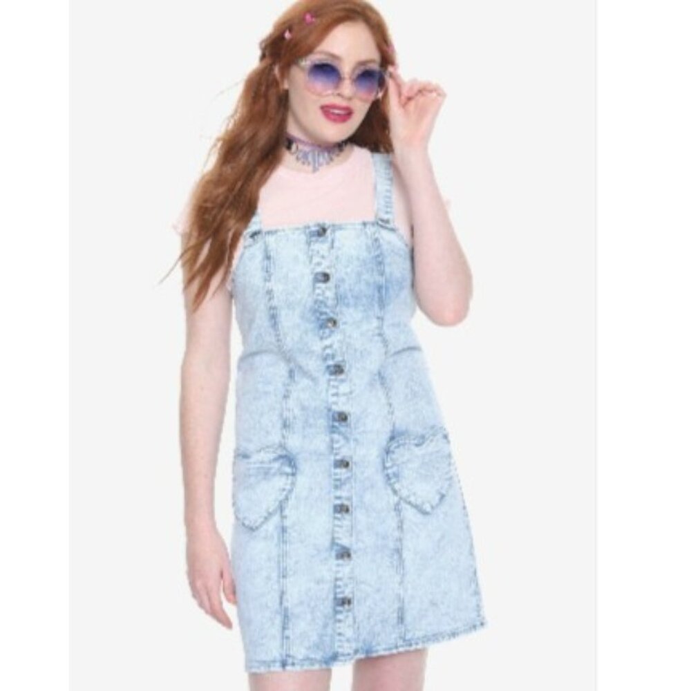 Blackheart Heart Pocket Acid Wash Denim Dress Size JR M